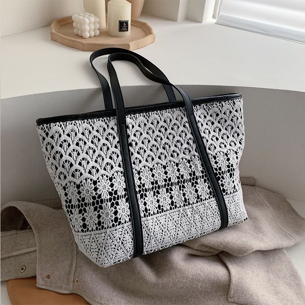 

elegant female tote bag 2019 winter new quality women's designer handbag lace flowers high capacity shoulder bag shopping bags