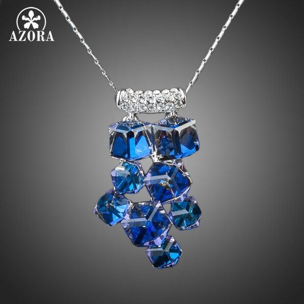 

azora white gold color 8pcs bule cube stellux austrian crystal pendant necklace tn0078, Silver