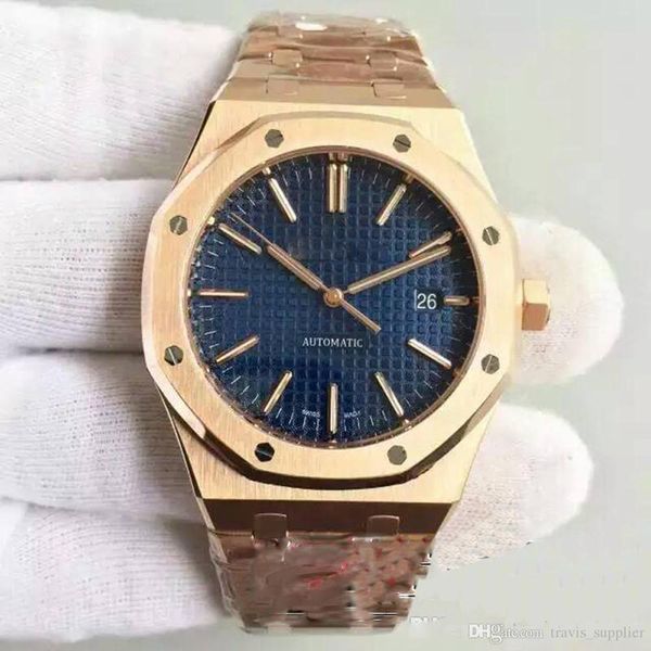 

2019 sale watch men 18k rose gold automatic movement blue face mens watch sapphire 154-00 stainless steel clasp ing, Slivery;brown