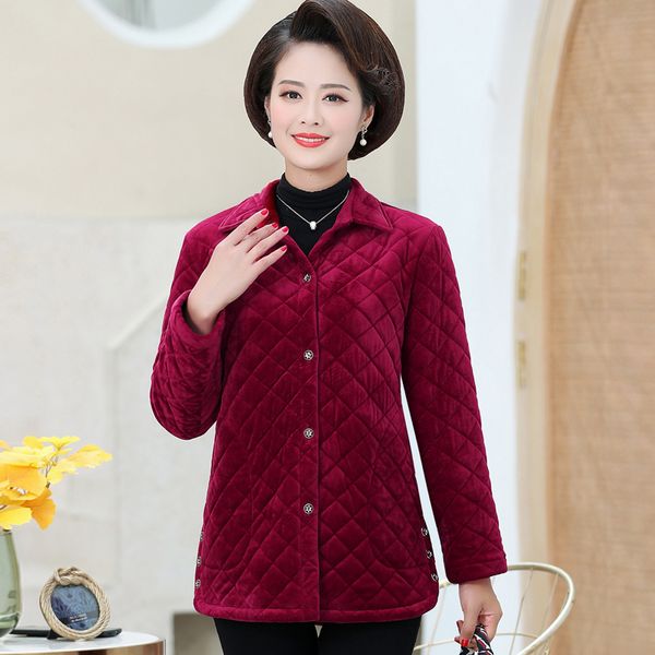 

40-50 years old middle-aged women casual jacket coat gold velvet casual comfort plus size winter jacket women f705, Black