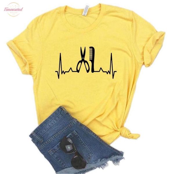 

hairstylist heartbeat print women tshirts cotton casual funny t shirt for lady yong tee hipster 6 color na-815, White