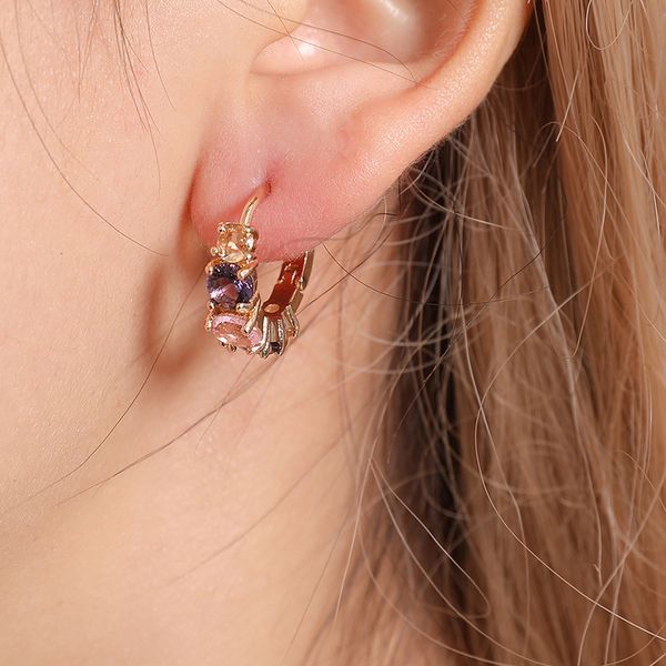 

10 пар / лот мода красочные горный хрусталь серьги обруча кристалл циркон круглый серьги для женщин партия уха ювелирные изделия, Golden;silver