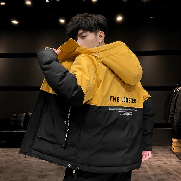 

мужская дизайнерская зимняя пуховая куртка с хлопчатобумажной подкладкой мягкий цвет в тон студент с капюшоном хлопчатобумажная куртка куртк, Black;brown