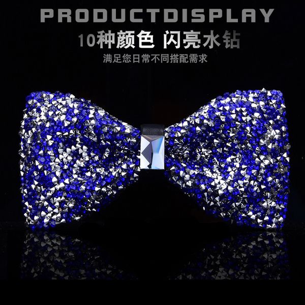 

men's gypsophila rhinestone bow tie wedding groom luxury banquet nightclub super flash diamond bow, Blue;purple