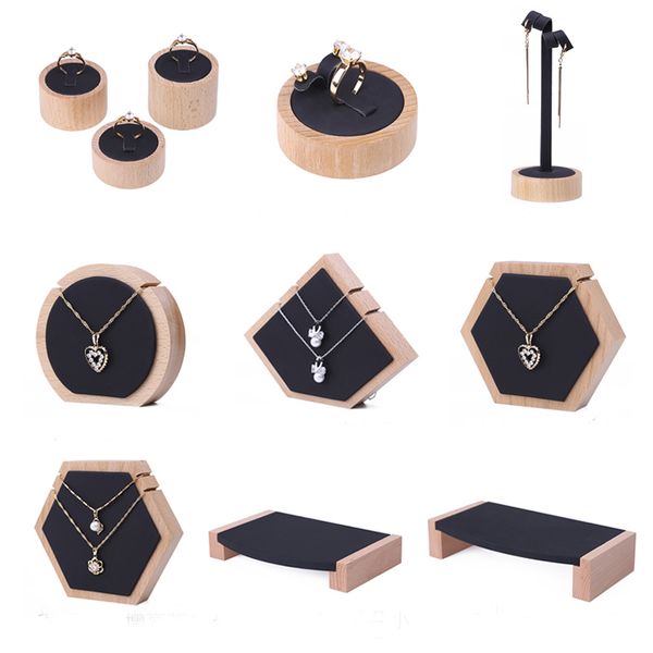 

luxury wood jewelry display stand jewellery displays boutique showcase trade show fair exhibitor ring earring necklace bracelet holder, Black