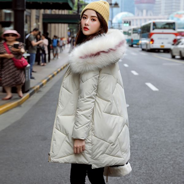 

down clothes girls long fund 2019 thin cotton-padded jacket winter clothes heavy seta lead thickening cotton loose coat tide, Tan;black