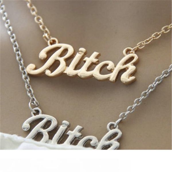 

statement necklace gold silver color letter bitch pendant necklace bijoux femme letter necklaces