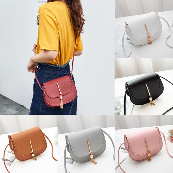 

fashion tassel crossbody bags for women korean style ladies solid color pu leather shoulder bag chic messenger bag