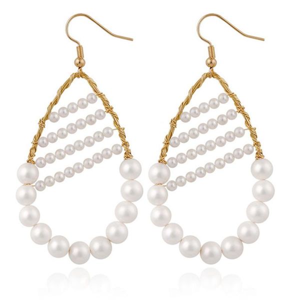 

1 pair pearl earrings hoop women earrings chic vintage pearl water-drop dangle pierced, Golden;silver