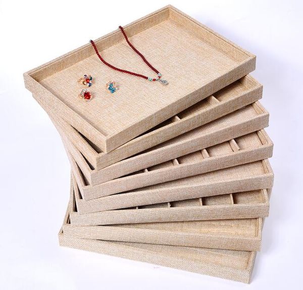 

Linen Jewelry Display Case Storage Organizer Tray Box 12 Grid 24 Grid for Necklace Rings Tray