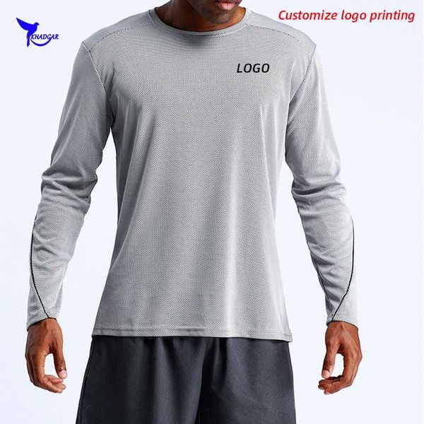 

customize logo men workout t shirts quick dry long sleeve outdoor fitness training sportswear tee breathable mesh running shirt, Black;blue