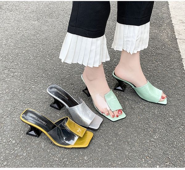 

slippers female summer outdoor 2020 new stitching color matching fashion temperament high heels wild korean version of the word sandals, Black