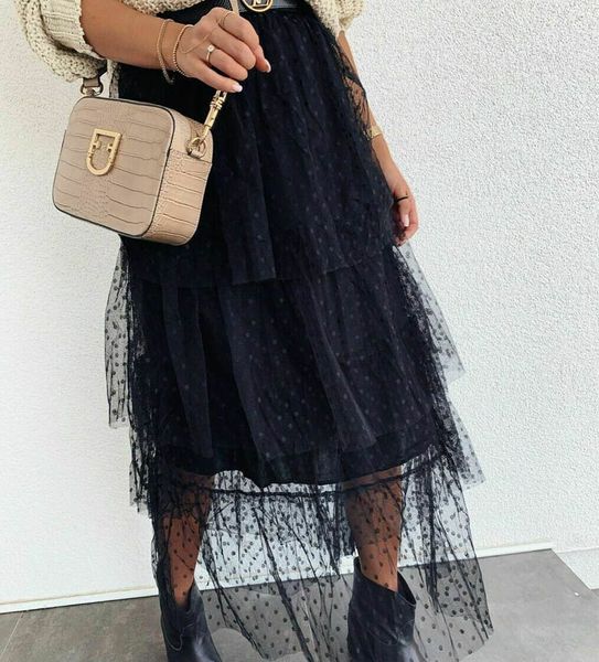 

new arrival women tulle tutu long elastic waist skirt wedding party prom mesh maxi dress, Black