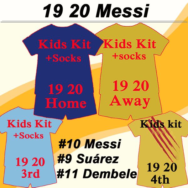 

19 20 messi griezmann kids kit soccer jerseys rakitic suarez pique home away football shirts de jong dembele f. de jong rafinha suit, Black