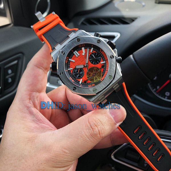 

automatic watch sapphire 42mm stainless steel case orange rubber strap montre de luxe flywheel mechanical automatic watches reloj de lujo, Slivery;brown