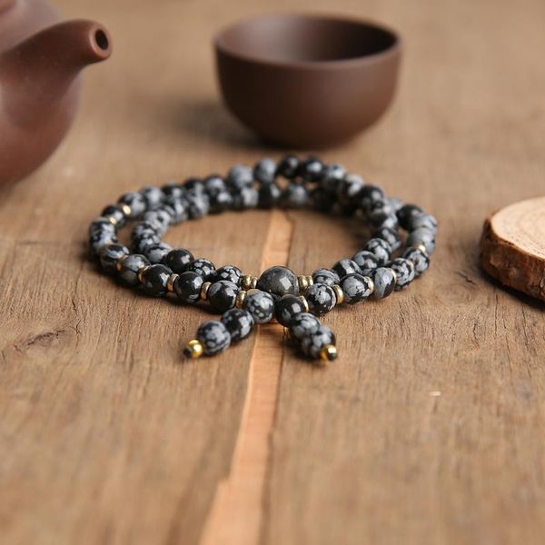 

youkiaa 6mm mala bead bracelets men vintage nature stone beaded bracelet yoga prayer buddhism ethnic bracelets 2020 new, Black