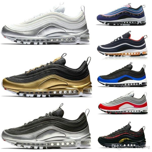 Compre 97 QS Metallic Pack 2019 Zapatillas De Running Para Hombre Mujer 97s Ultra SE Zapatillas Plateadas Oro Negro Blanco Rojo Rojo Para Hombre Compre NIKE AIR MAX 97 Shoes 2019 Nuevo QS Metallic Pack Zapatillas Para Hombre Mujer Zapatillas De Deporte Diseñador Hombre Entrenadores Plata Oro