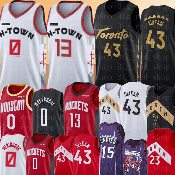 

ncaa 0 russell westbrook james 13 harden jersey pascal 43 siakam vince 15 carter fred 23 vanvleet 7 lowry basketball jerseys, Black;red