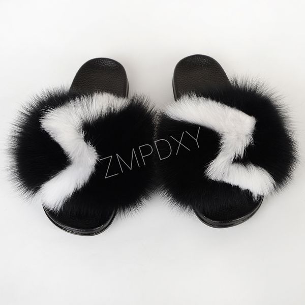 

factory price fur slides women's fashion fluffy plush flip-flop shoes wholesale female non-slip indoor plush fur slippers, Black