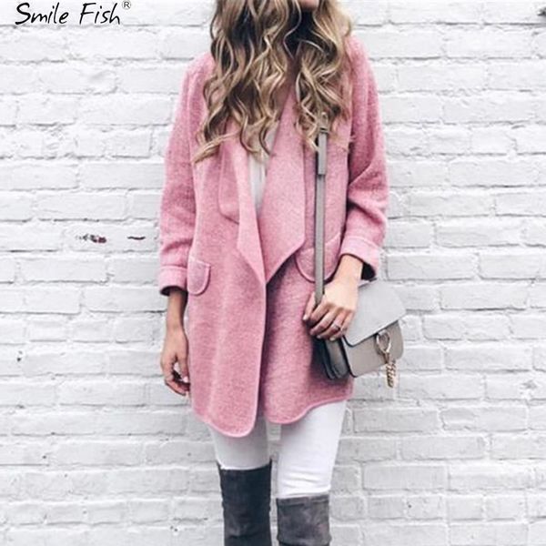 

winter jackets autumn elegant office lady long women open stitch onercoat 2019 blend slim femme fashion pink wool blends gv789, Black