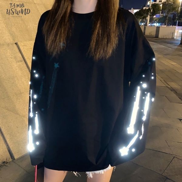 

fashion t shirt women round collar autumn print loose long sleeve casual female streetwear oversized tee shirt, White