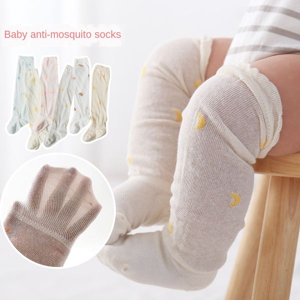 

qxmy baby girl knee-high socks newborn kids cotton rainbow medium long tube spring and summer mesh, Pink;yellow