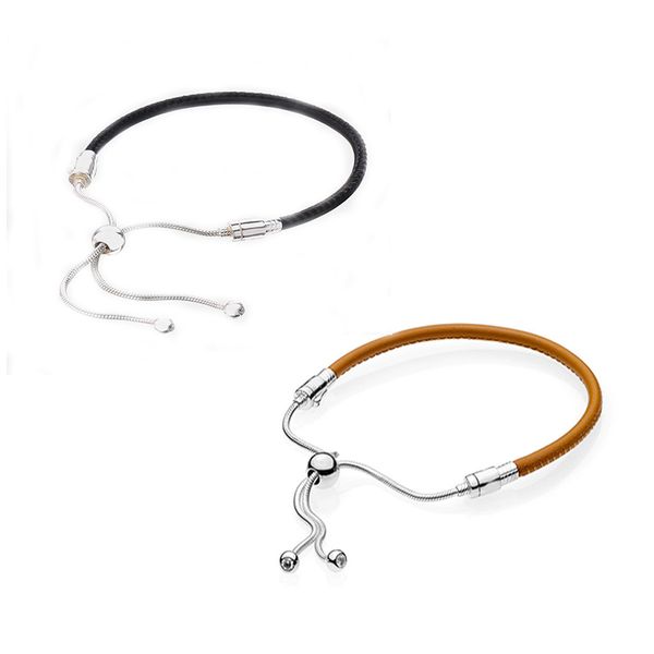 

s925 стерлингового серебра браслет кожаный браслет diy различных стилей регулируется, Black