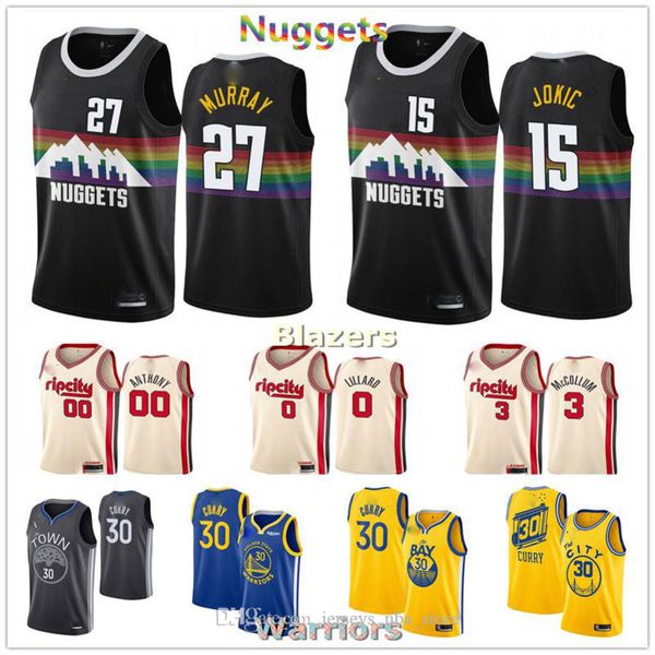 

men s nikola #15 jokic jersey portlandtrail damian #0 lillard c.j #3 mccollum steph stephen 30 curry jerseys, Black;red