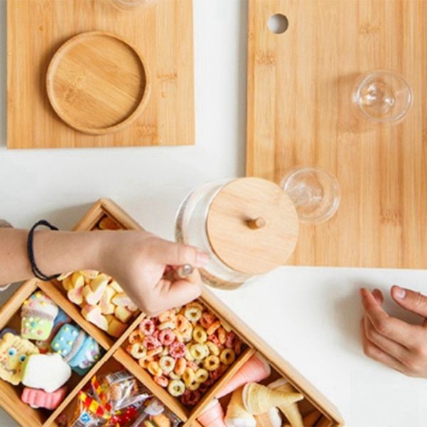 

easy-creative bamboo 6 grid storage box tea tray candy snacks dried fruit nut box removable division organizer home decoration