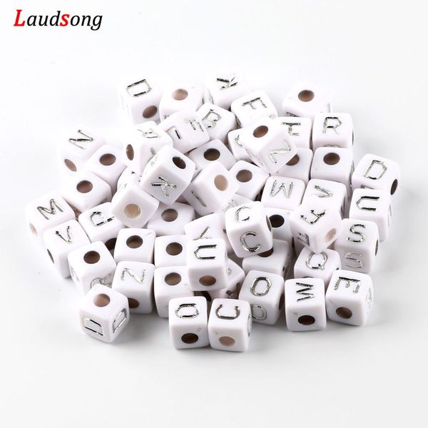 

50pcs 10x10mm silver color letter acrylic beads square alphabet spacer beads for jewelry making diy necklace bracelet wholesale kfekg