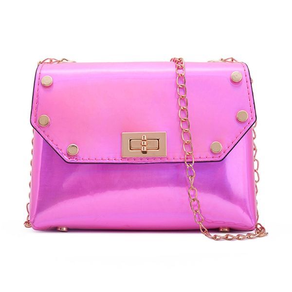 

new simple rivet shoulder messenger bag women's fashion laser small square bag metal chain turn lock summer cell phone