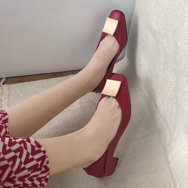 

women pumps spring summer mid square heel square toe slip on cozy office lady work heels shoes soft leather, Black