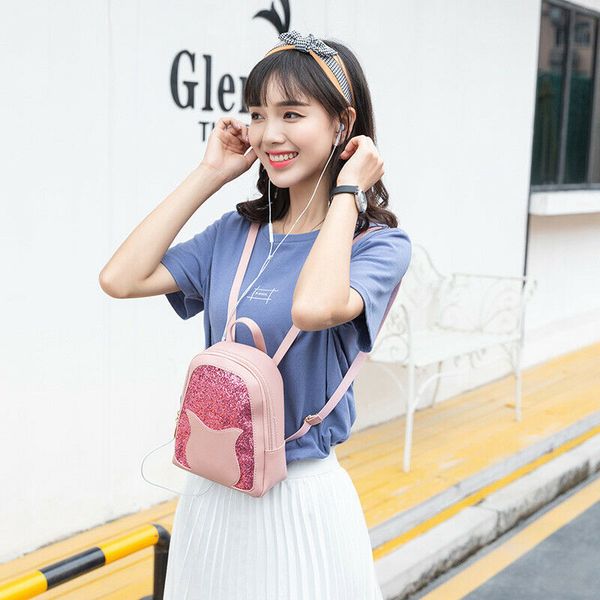

women lady girls mini sequin leather backpack rucksack school bag travel handbag pu leather shoulder school rucksack