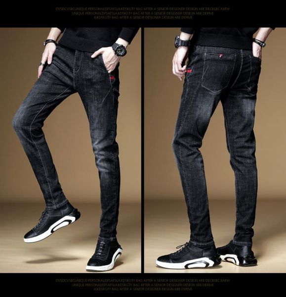 

qmgood 2020 stretch denim jeans for men korean fashion men jeans slim pencil pants skinny stretch casual denim pants, Blue