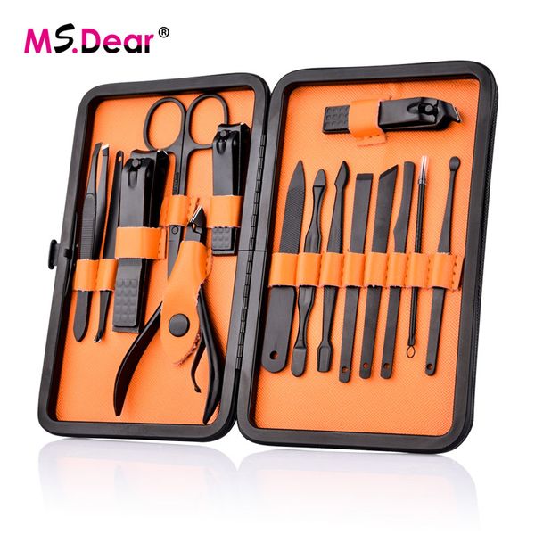 

15 pcs stainless carbon steel nail clipper cutter trimmer ear pick grooming kit manicure pedicure toe nail tools set with case