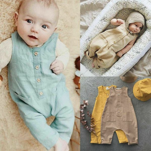 

newborn baby boy girl cotton jumpsuit outfits sleeveless clothes uk 0~18m solid infant play wear sunsuit, White