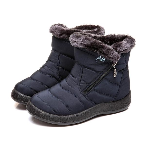 

plus size 35-43 2019 winter new snow boots female tube thick plush waterproof cotton boots side zipper women platform, Black