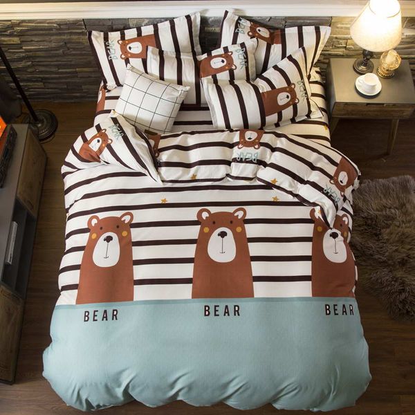 

a+b side bedding sets brown striped bear duvet cover set pillowcase cover, flat sheet king twin full  size 100% polyester