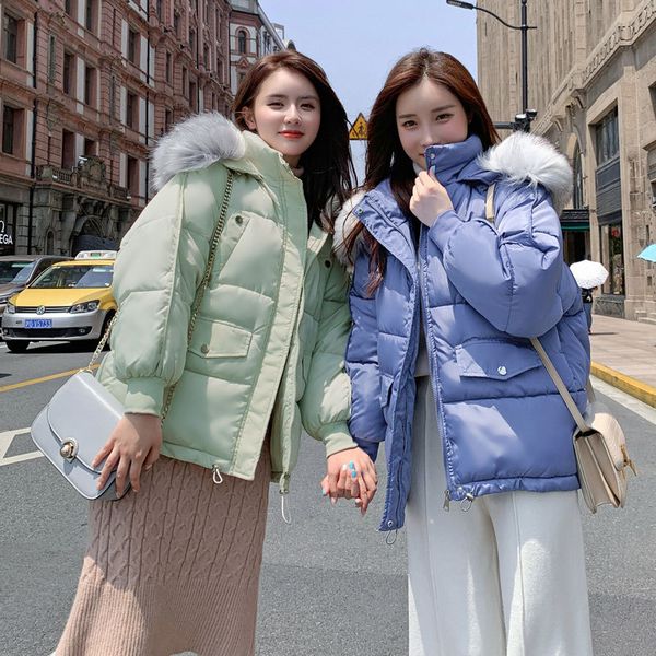 

short women winter jacket cotton padded with fur collar warm thicken ladies short casual parka womens jackets, Black