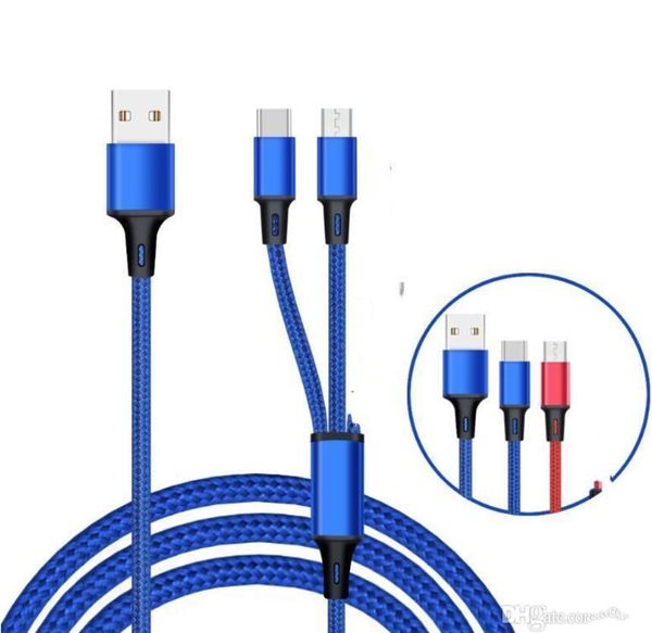 

3 в 1 Универсальный USB Data Charging плетеный кабель Type-C 2A usb c Fast micro usb кабель совместим дл