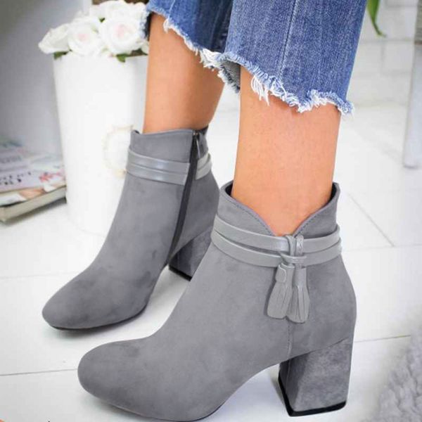 

ankle boots for women suede ladies autumn shoes fashion fringe solid color single shoes woman european style basic short boots, Black
