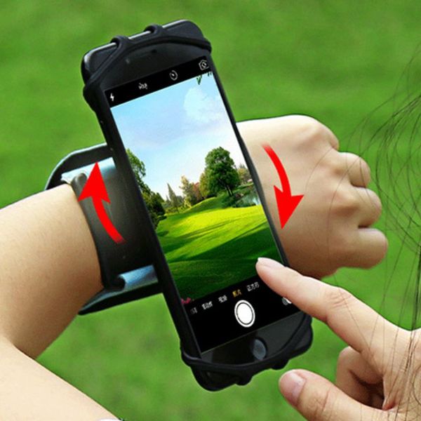 

sports 180 degrees adjustable silicone phone holder case strap rotatable running armband tools, Black