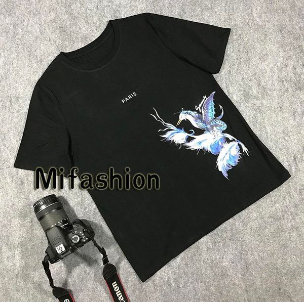 

2020 summer luxury европа франция париж синяя птица цветок tshirt мода мужчины женщины футболка casual cotton tee top, White;black