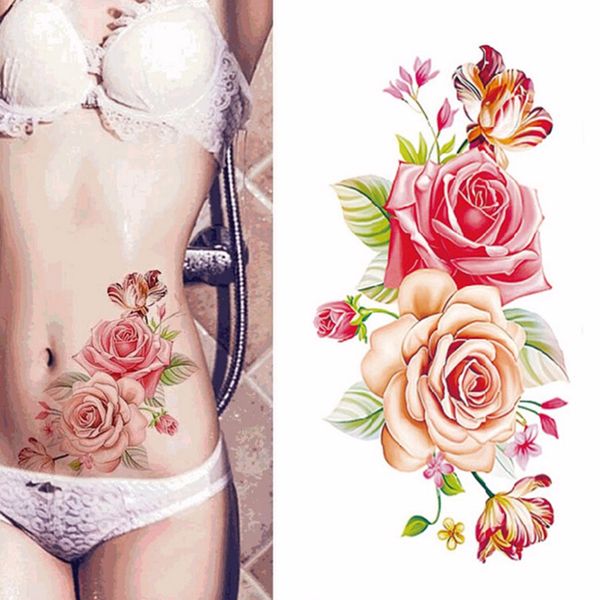 Acheter Stickers Tatouages Temporaires Fleurs Roses Tatouage épaule Bras Imperméable Sexy Lady Femmes Grande Fleur Sur Le Corps Art De 295 Du