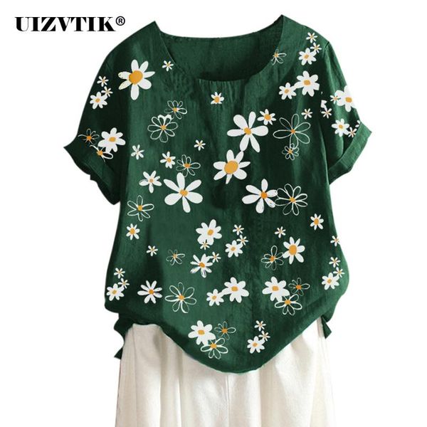 

women's blouse and shirt summer casual plus size loose floral print blusas mujer de moda 2020 vintage women cotton and linen top, White