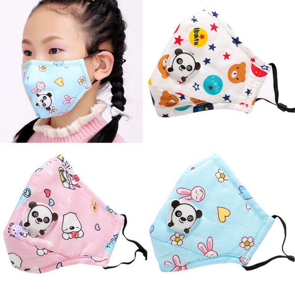 

5p/set pm2.5 children mouth mask respiratory valve cartoon panda thicken smog mask warm dust mask fits 2-10 years old kids 2020