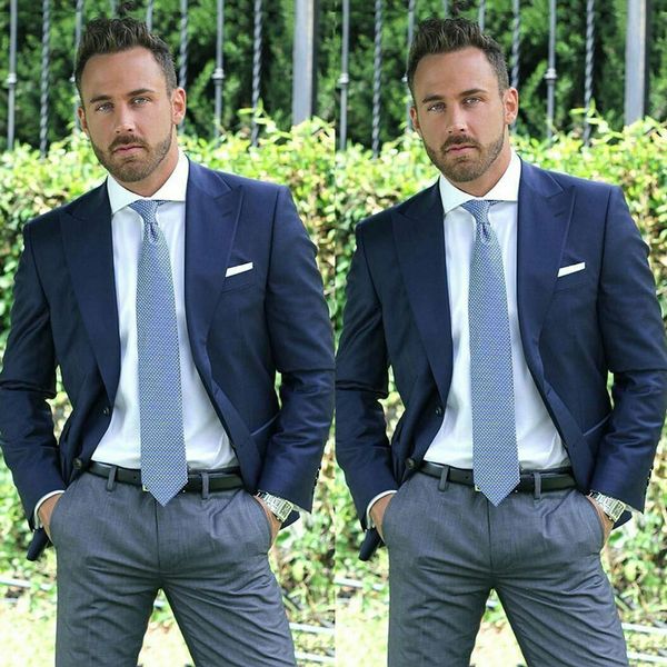 

navy blue prom party men suits 2019 slim fit terno masculino two piece(jacket+pants) groomsmen wedding tuxedos for men blazers costume homme, Black;gray