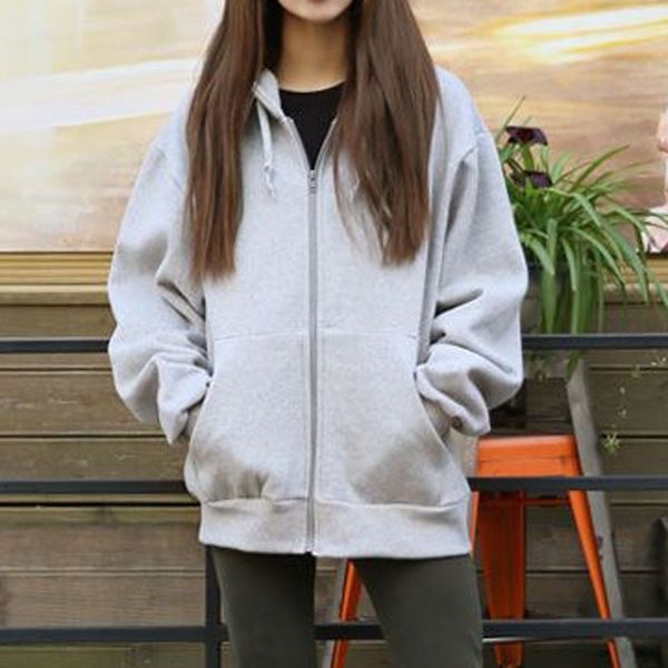 

women jackets autumn winter solid color long sleeve zippers pockets ladies loose casual hooded jacket coats jaqueta feminina, Black;brown