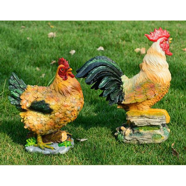 

2pcs lifelike chicken collectible animal figurine statue home garden decor