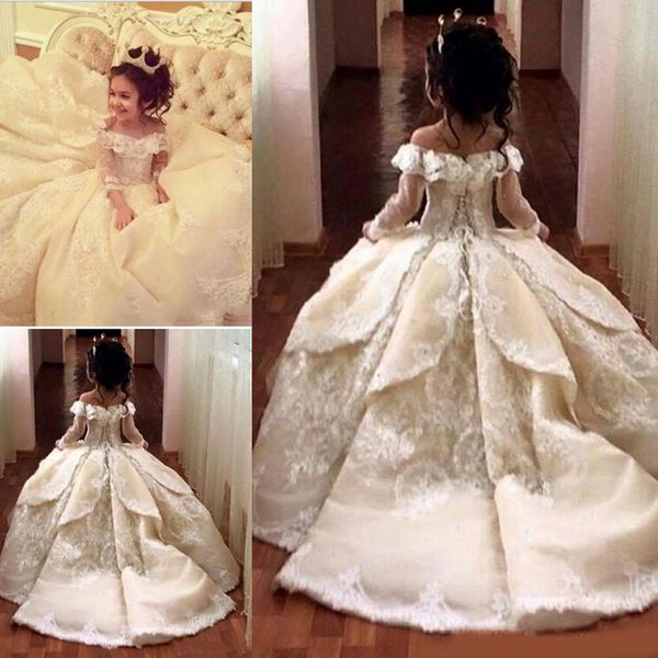 

sweet off-shoulder neck flower girl dresses special occasion for weddings floor length kids pageant gowns appliques communion dress, White;blue